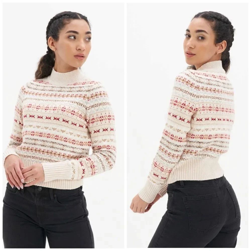 American Eagle AE Snowdrift Patterned Cream Oatmeal Fairisle Sweater